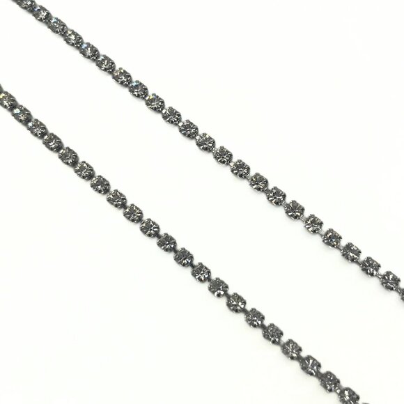 Handcrafted Rhinestone Shiny Silver Chain Swarovski Black Crystal Necklace Luxe - Picture 7 of 10